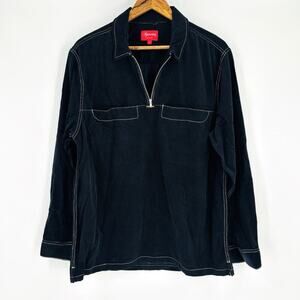 Supreme Half Zip Corduroy Shirt Mens Large Black USA Skate Hype Beast